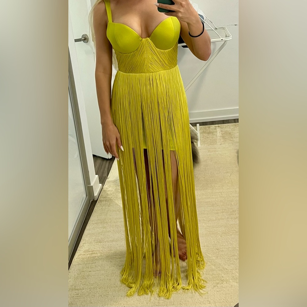 House of CB Yellow Sweetheart Slit Gown - Picture 8 of 9